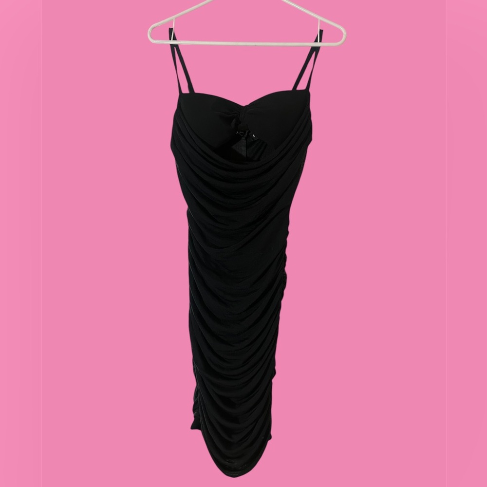Sabora ruched black mini dress